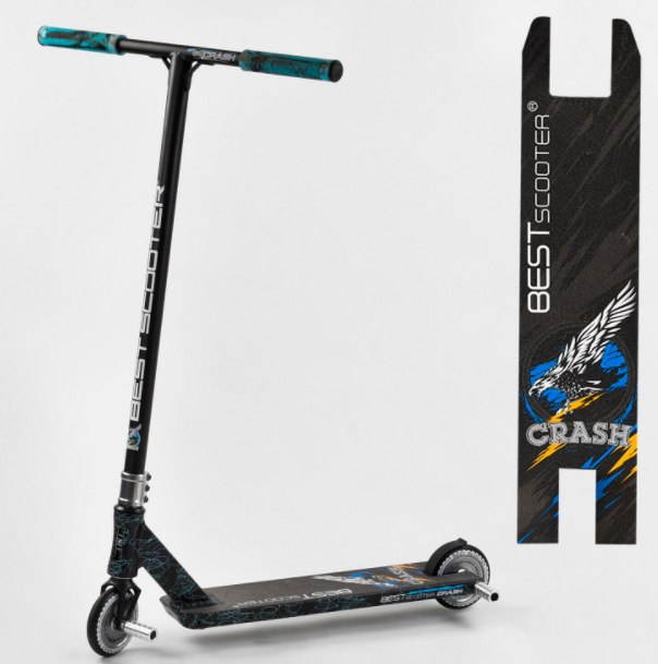 Самокат трюковий Best Scooter 37890 HIC-система ПЕГІ алюмінієвий диск і дека ЧОРНИЙ