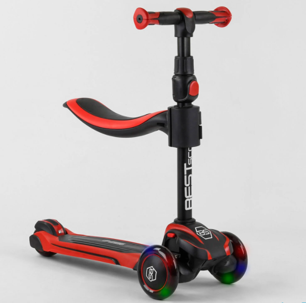 Самокат дитячий триколісний Best Scooter JS-10711 зі знімним сидінням/алюмінієве кермо/червоне