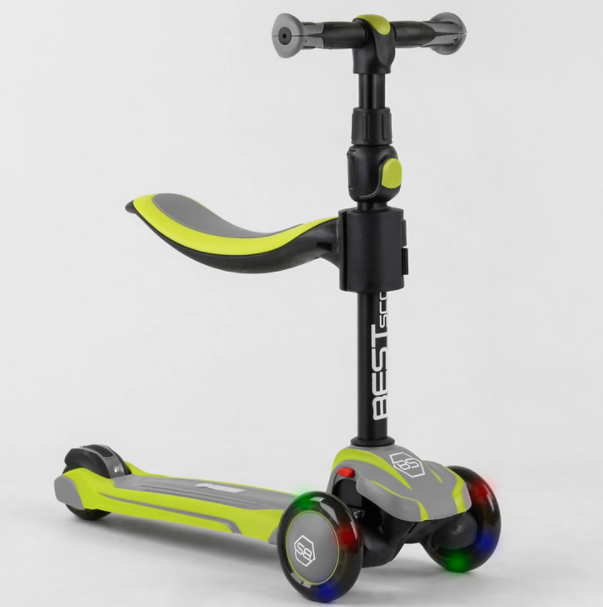 Самокат дитячий триколісний Best Scooter JS-20815 зі знімним сидінням/алюмінієве кермо/ салатовий, фото 1