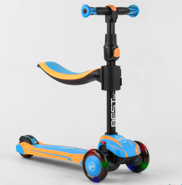 Самокат дитячий триколісний Best Scooter JS-30918 зі знімним сидінням/алюмінієве кермо / блакитний, фото 1