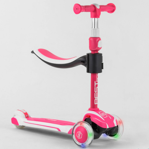 Самокат дитячий триколісний Best Scooter JS-41008 зі знімним сидінням/алюмінієве кермо/рожеве