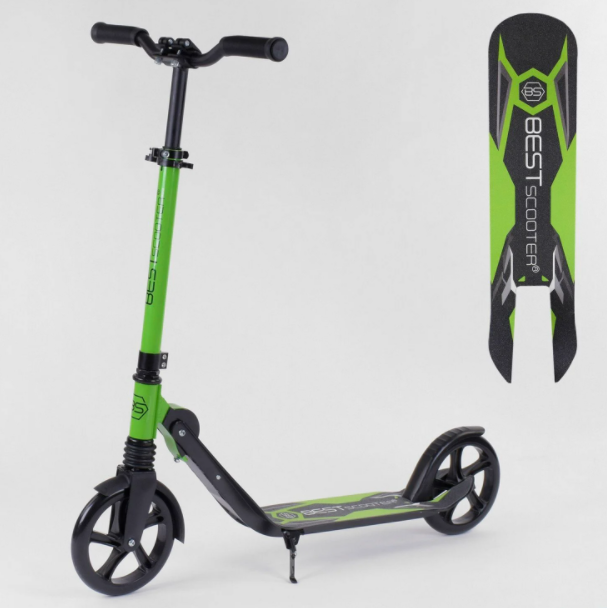 Самокат дитячий складаний двоколісний Best Scooter 48664 затискач керма амортизатор колір зелений, фото 1