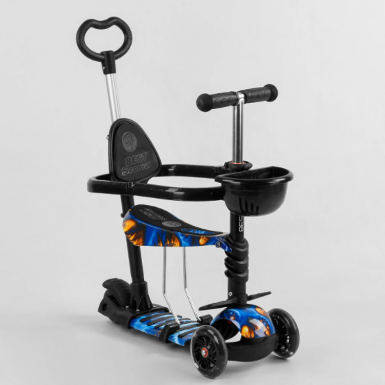 Самокат дитячий триколісний 5в1 Best Scooter S 3597 із зах.бампером (самокат+біговел+каталка з ручкою) чорний
