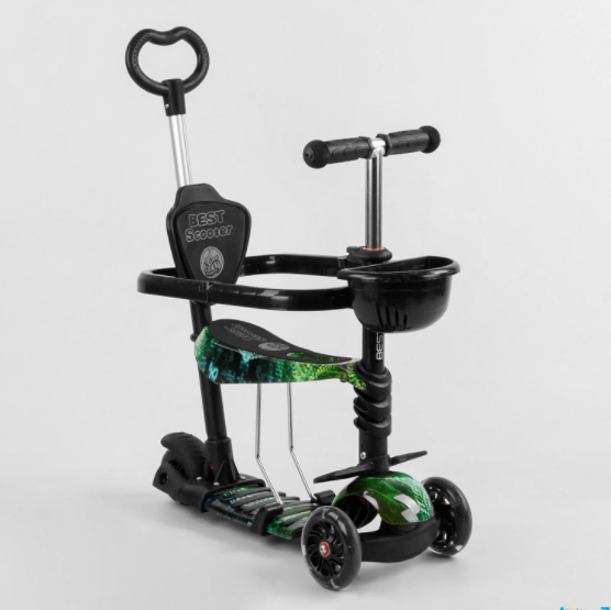 Самокат дитячий триколісний 5в1 Best Scooter S 9358 із зах.бампером (самокат + паговел + качал з ручкою) чорний