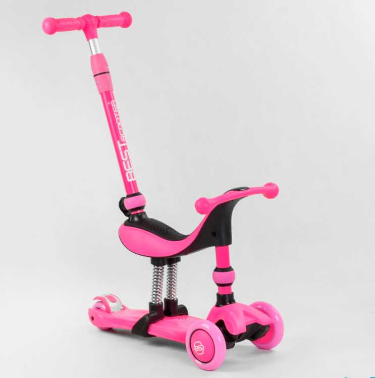 Дитячий самокат-велобіг триколісний 5в1 Best Scooter з батьківською ручкою та сидінням / рожевий