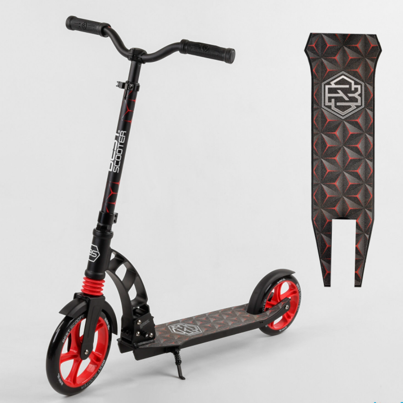 Дитячий складаний самокат двоколісний Best Scooter 61711 з амортизатором і підніжкою / чорно-червоний, фото 1