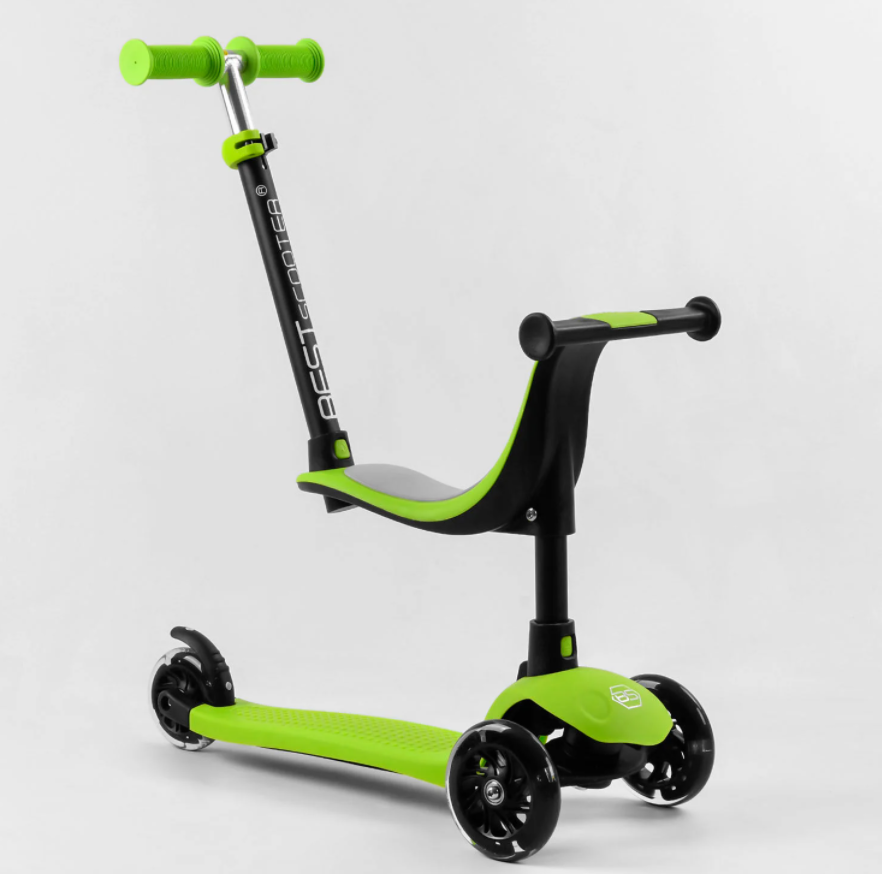 Самокат детский трехколесный Best Scooter с сидением и родительской ручкой