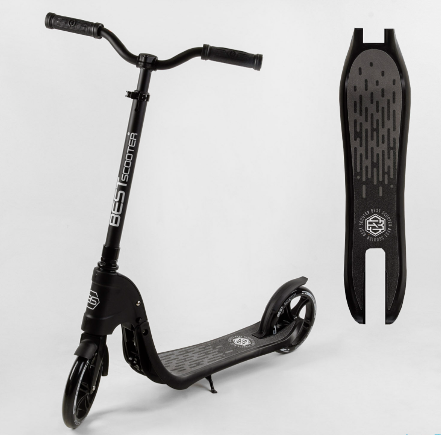Дитячий двоколісний складаний самокат Best Scooter 74077 із широким велосипедним кермом колір чорний, фото 1