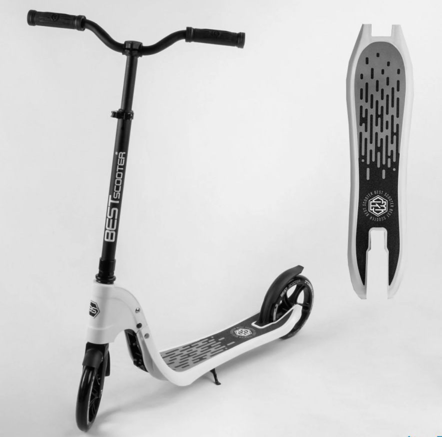 Дитячий двоколісний складаний самокат Best Scooter 52753 із широким велосипедним кермом колір білий, фото 1