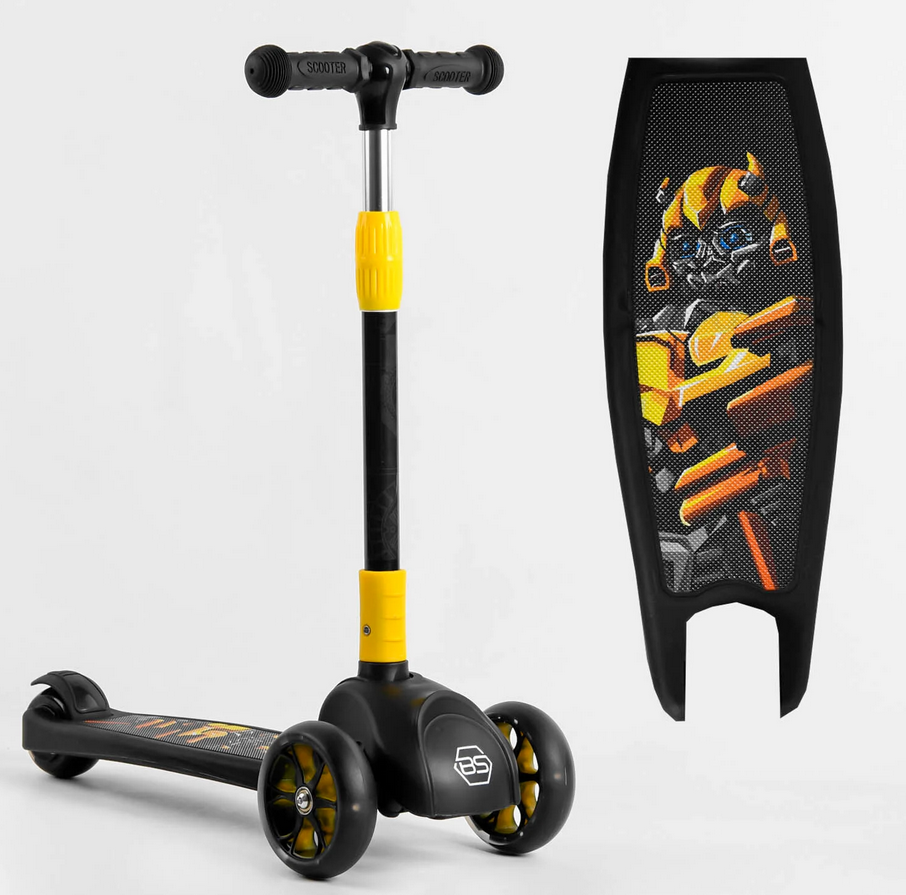 Дитячий складаний триколісний самокат для хлопчика Best Scooter 15172 з колесами та дисками,що світяться "Робот", фото 1