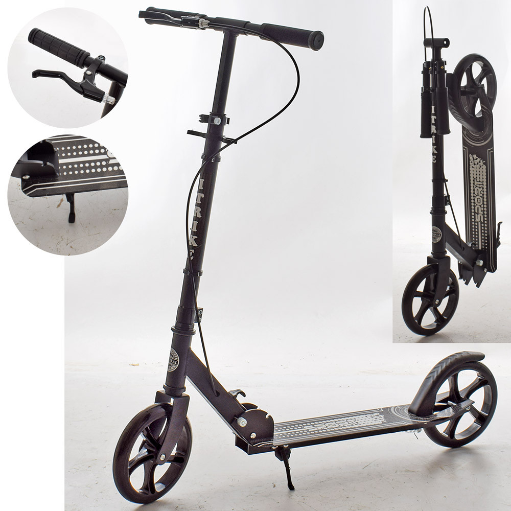 Двоколісний складаний самокат iTrike SR2-051-1-B з ручним гальмом чорний, фото 1