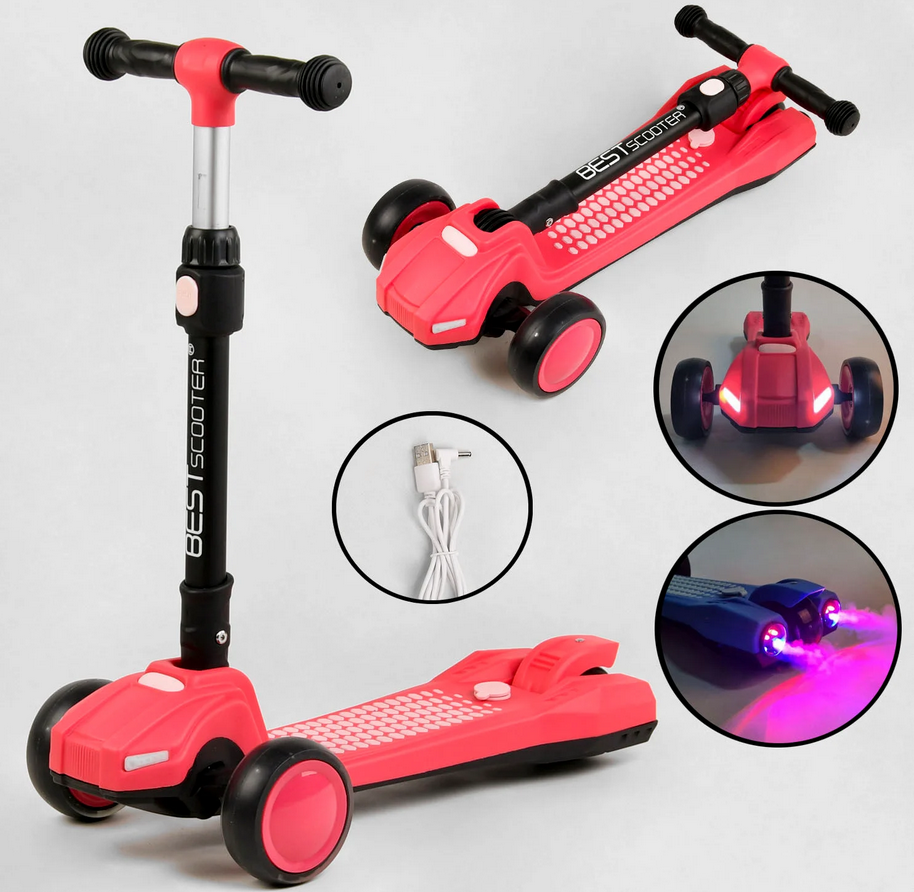 Самокат дитячий триколісний складаний Best Scooter LT-11746 з парогенератором/звук машини/Дим/Світ