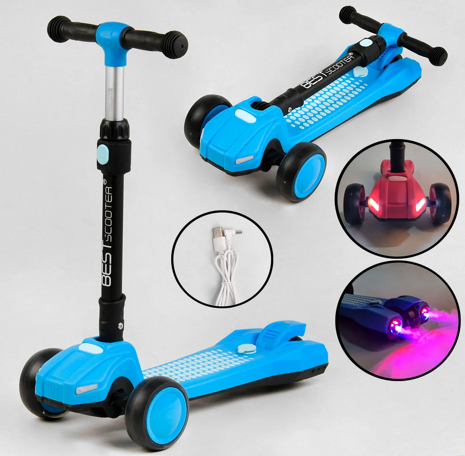 Самокат дитячий триколісний складаний Best Scooter LT-10635 з парогенератором/звук машини/Дим і світло