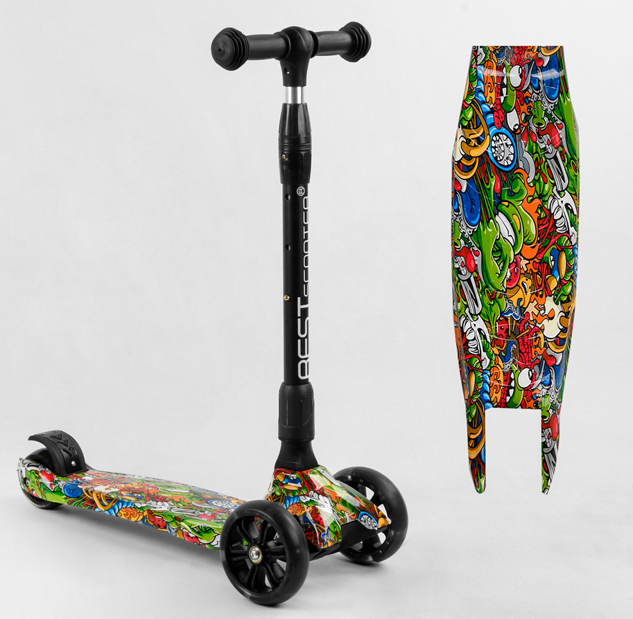 Дитячий триколісний СКЛАДНИЙ алюмінієвий самокат Best Scooter 46-009 MAXI колеса світяться