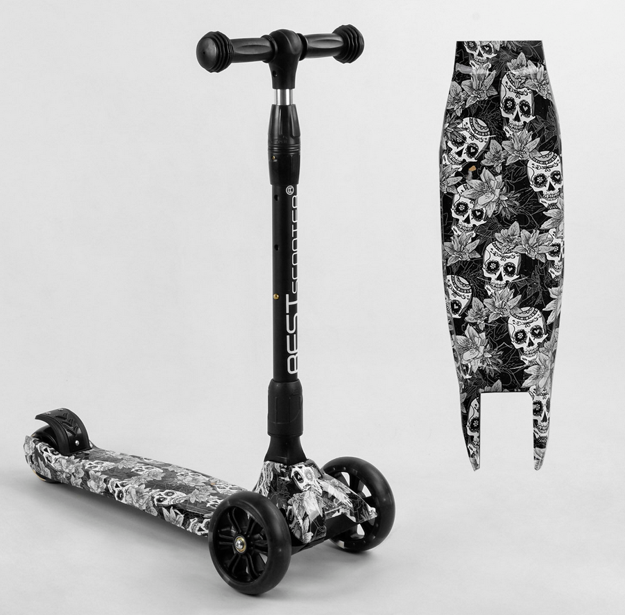 Дитячий триколісний складний алюмінієвий самокат Best Scooter 65-878 MAXI колеса світяться чорний, фото 1