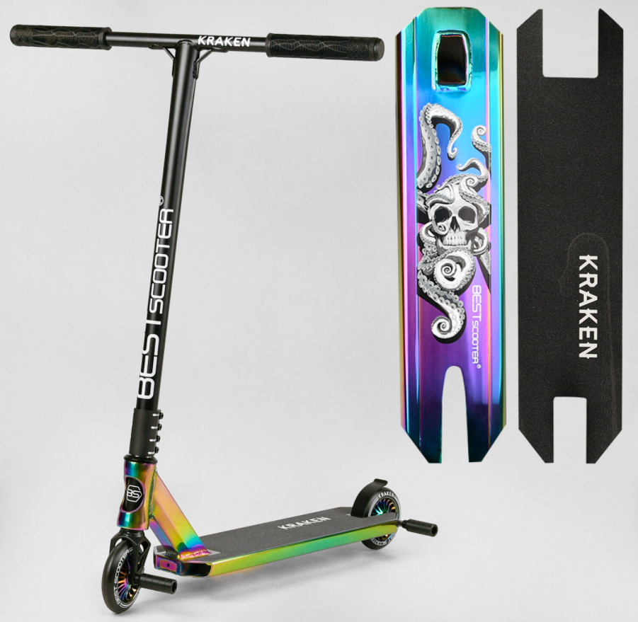 Трюковий двоколісний самокат Best Scooter KR-64084 "Kraken" HIC-система ПЕГІ Алюм. диск і дека АНОДИРОВАНИЙ