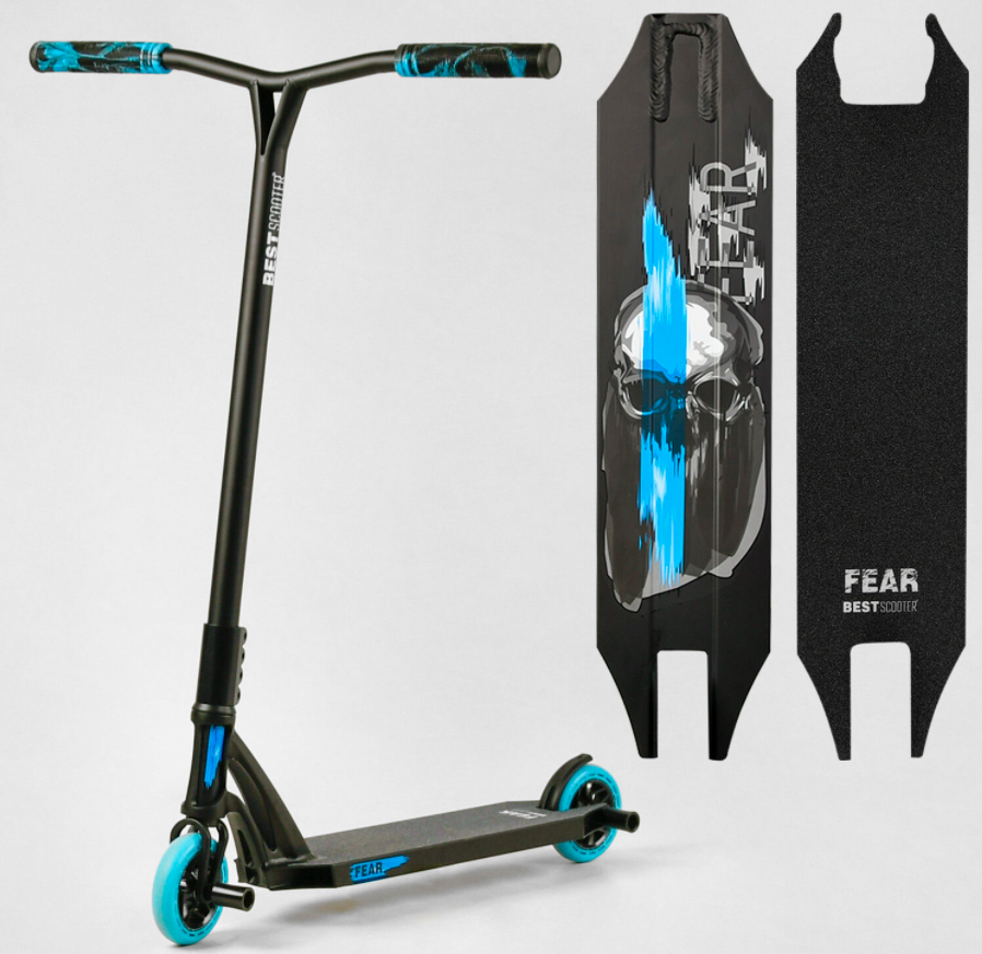 Трюковий двоколісний самокат Best Scooter МТ-40488 "FEAR" SCS-система ПЕГІ Алюмінієвий диск і дека/синій