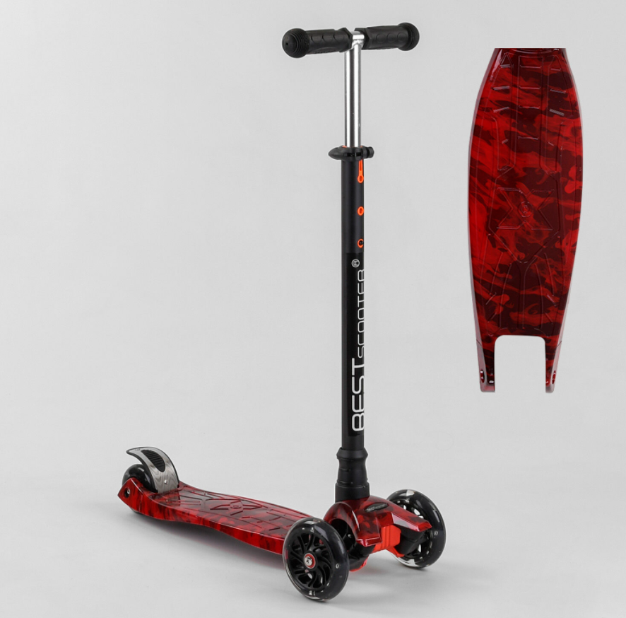 Триколісний дитячий самокат Best Scooter A 25775/779-1533 трубка керма алюмінієва/колеса ПУ світло/червоний