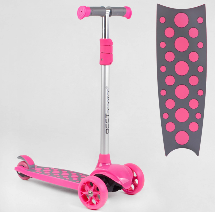 Самокат дитячий триколісний Складаний Best Scooter LK-61022 Світло деки коліс і дисків / Рожевий для дівчинки