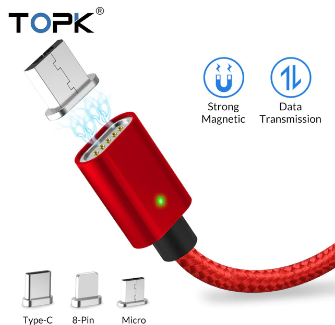 Кабель магнитный для зарядки телефона Topk MicroUSB Android 100см |2.4A| Красный - фото 6 - id-p1598035542