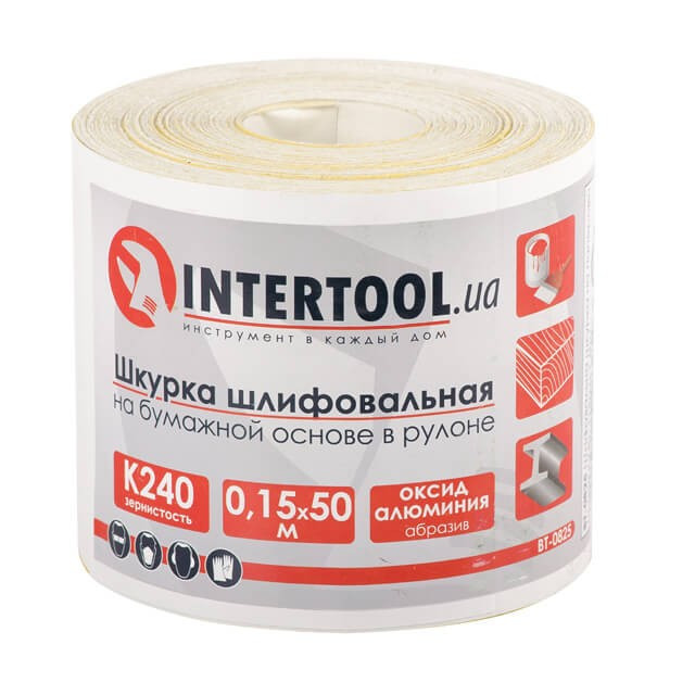 Шліфувальна шкурка на паперовій основі К240, 115 мм*50 м. INTERTOOL BT-0825