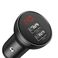 Автомобильное зарядное устройство (автозарядка) BASEUS Digital Display Dual USB |2USB, 4.8A, 24W| Черный