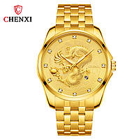 Классные Часы мужские наручные из нержавеющей стали водонепроницаемые Chenxi CX-8220 Золотой