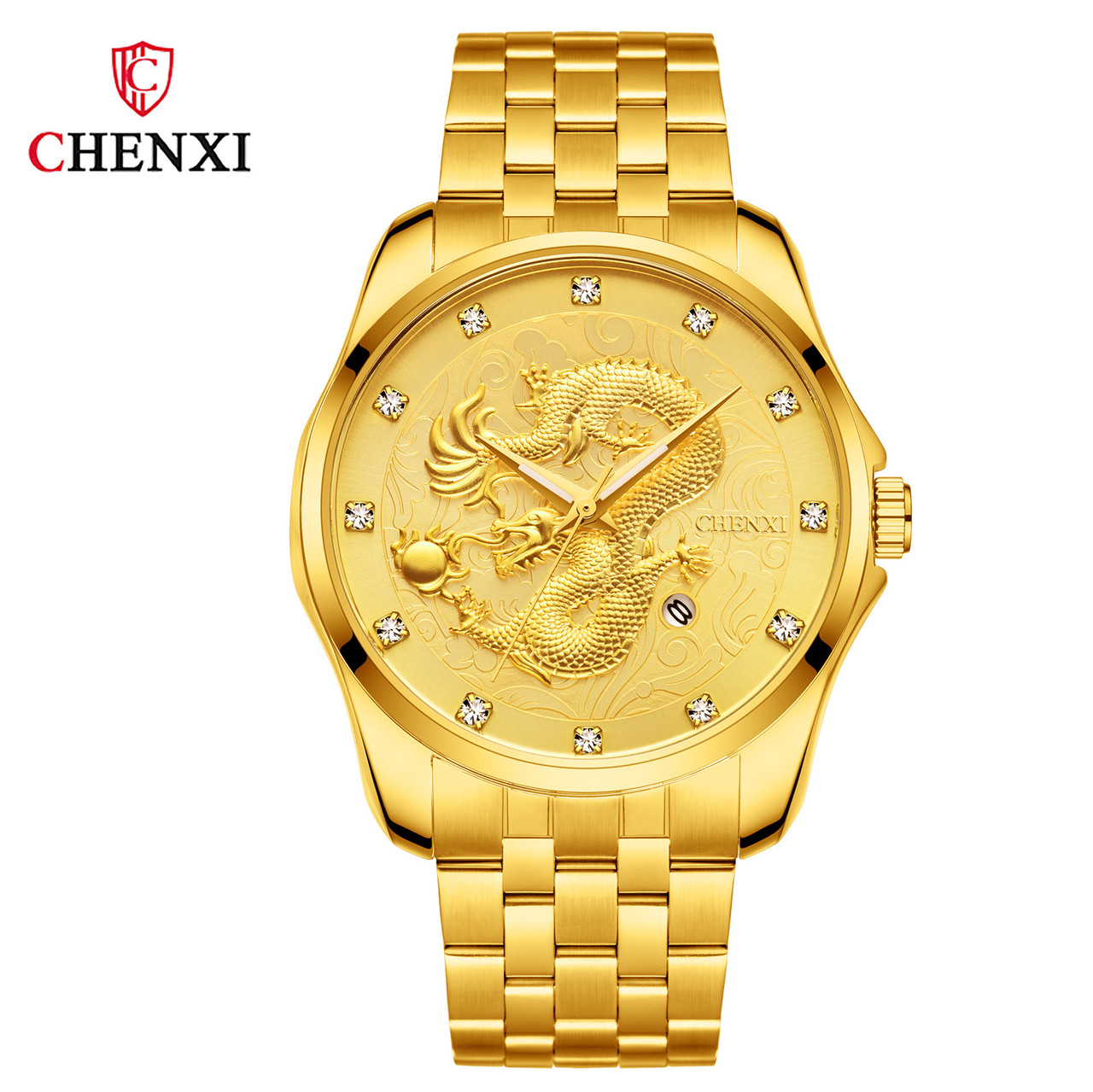 Классные Часы мужские наручные из нержавеющей стали водонепроницаемые Chenxi CX-8220 Золотой - фото 1 - id-p1598039007