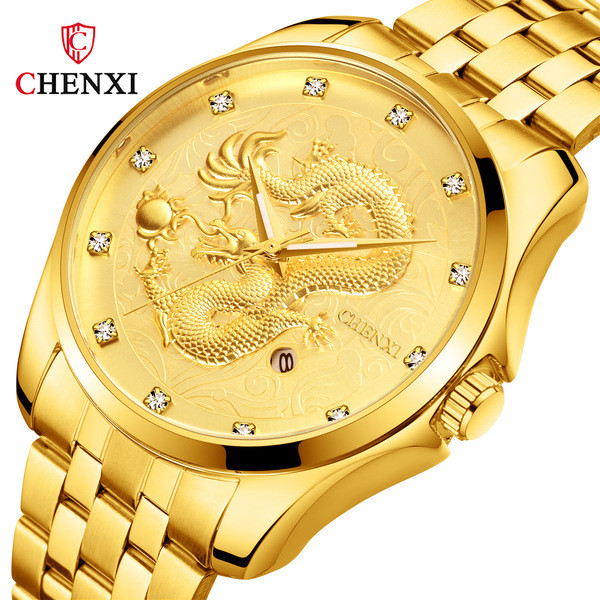 Классные Часы мужские наручные из нержавеющей стали водонепроницаемые Chenxi CX-8220 Золотой - фото 2 - id-p1598039007