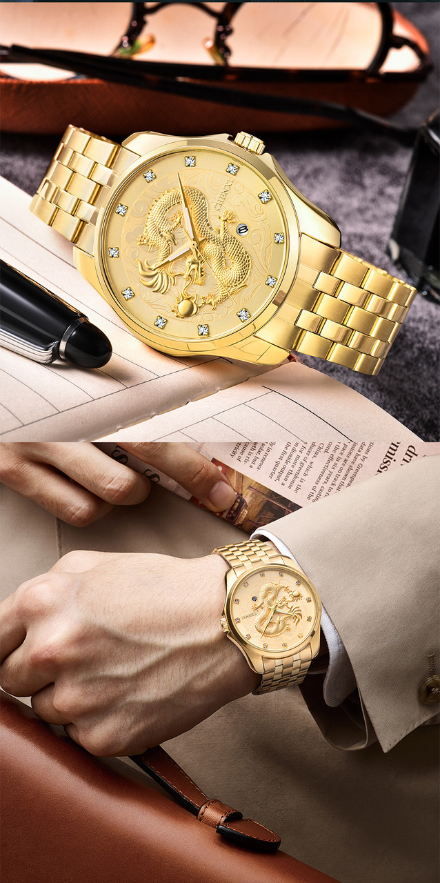 Классные Часы мужские наручные из нержавеющей стали водонепроницаемые Chenxi CX-8220 Золотой - фото 3 - id-p1598039007
