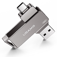 Металлическая USB Флешка 2в1 16GB Type-C/USB 3.0 для телефона компьютера USAMS USB3.0 US-ZB198 Серый