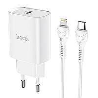 Сетевое зарядное устройство с быстрой зарядкой + кабель Lightning HOCO N14 |Type-C, 20W, 3A, QC/PD| Белый