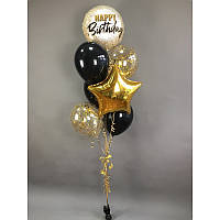 Гелевые шарики набор черные и золотые с шариком Happy Birthday №25 FK-0025