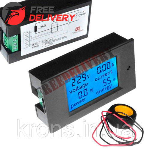 Цифровий амперметр вольтметр ватметр AC 80-260В 99.9 А 0-22кВт, LED