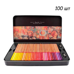 Набір різнокольорових олівців 100 шт, металевий кейс Marco Renoir