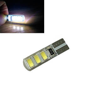 2x LED T10 W5W лампа в автомобіль, 6 SMD 5630 5730 з обманкою, в силіконі