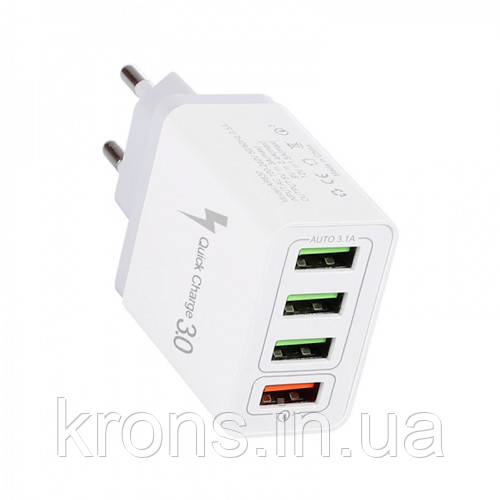 USB 4х мережевий зарядний пристрій 5/9/12В 7А, Fast Charger