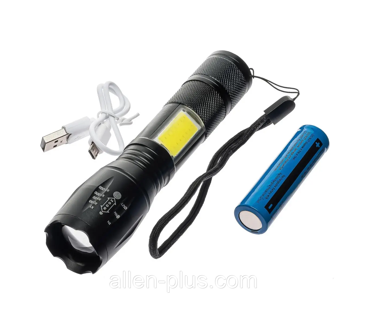 Ліхтар ручний WD234-T6+COB, акумулятор 18650, microUSB, zoom