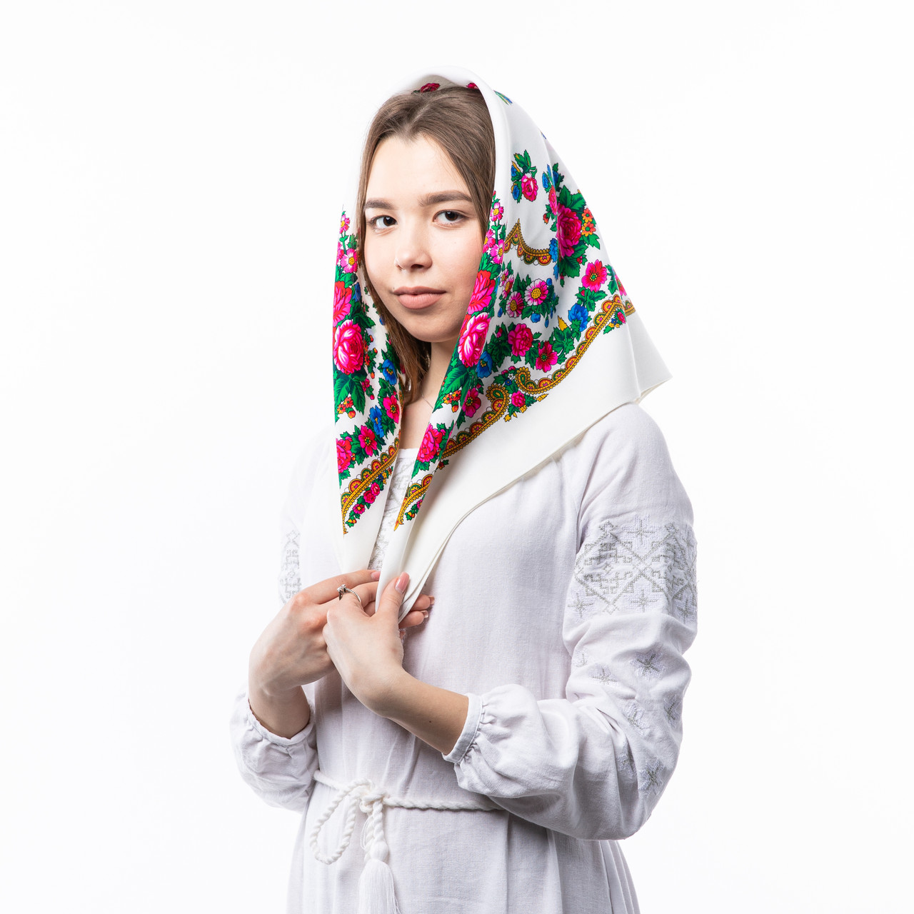 Японська вовняна хустка 75х75см Біла, фото 1