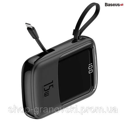 Зовнішня батарея Повербанк (PowerBank) Baseus Q pow Digital Display 3A 10000mAh Чорний (дріт lightning), фото 2