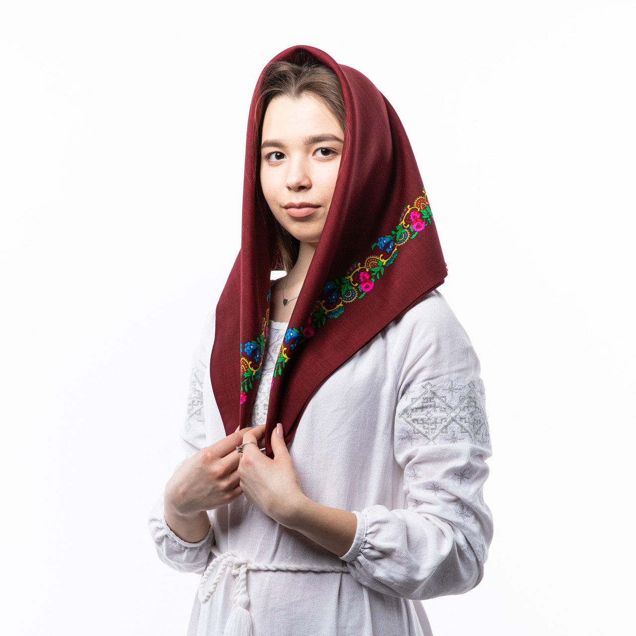 Японська вовняна хустка 75х75см Бордова, фото 1