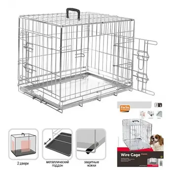 Клетка Flamingo Wire Cage для собак, двухдверная, с ручкой и выдвижным поддоном, 8.6 кг, 77х47х54 см