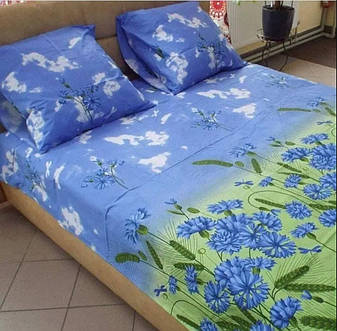 Євро- максі комплект постільної білизни "Волошки" з простирадлом 220/250, фото 1