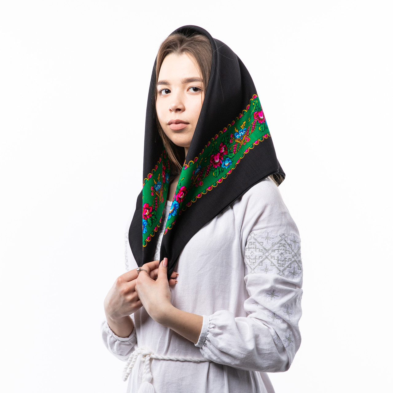 Японська вовняна хустка 75х75см Чорна, фото 1