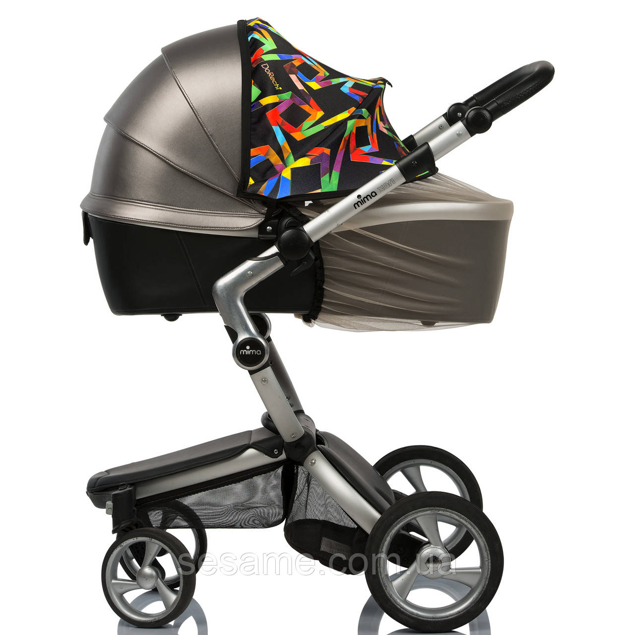 Солнцезащитный козырек с москитной сеткой бежевая Кап, козырёк для коляски Must Have Shade 2в1 Геомертия, фото 1