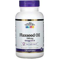 Льняное масло 21st Century "Flaxseed Oil" здоровье сердца, омега 3-6-9, 1000 мг (120 гелевых капсул)