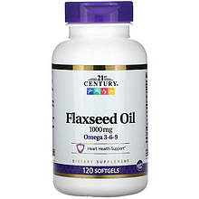 Лляна олія 21st Century "Flaxseed Oil" здоров'я серця, омега 3-6-9, 1000 мг (120 гелевих капсул)