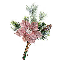 Ветка новогодняя с шишкой 40 см -6шт. розовая 1
