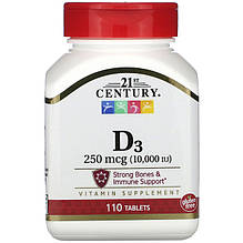 Витамин D3, 21st Century "Vitamin D3" 10000 МЕ (110 таблеток)