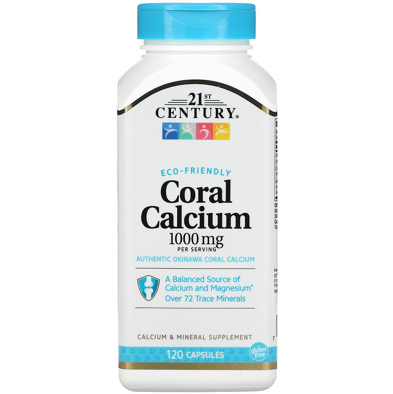 Кораловий кальцій 21st Century "Coral Calcium" 1000 мг, з вітаміном D і магнієм (120 капсул)